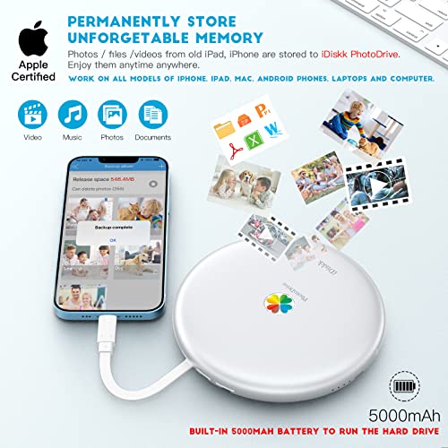 iDiskk 【Aufrüstung】 MFi-zertifizierte 2TB Externe Festplatte für iPhone, Ei 3 in 1 Kabel iPhone HDD Fotostick für iPad Arbeiten mit USB-C neues iPad Pro, iPhone Speicher für Mac PC Android Telefone. – Bild 3