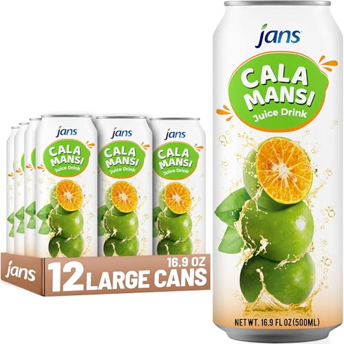 Image of Jans Golden Lime Juice Calamansi Drink (16.9 oz Cans, 12-Pack) - Philippine Kalamansi Citrus Beverage - Natural Lemoncito Yuzu Style Lime Drink, Lemon, Orange, Tangerine, Citrus Substitute | From Pure Calamansi Extract
