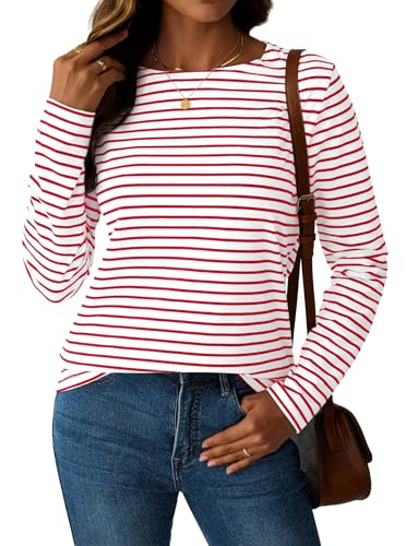 LilyCoco Womens Striped Long Sleeve Shirt Boat Neck Tops Breton Loose Fit Tshirt