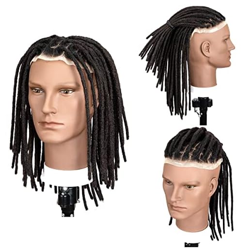 DAIXI 8x10 Inches Transparent Full Lace Base Afro Dreadlock Extensions Toupee For Men and Women, 56 Strands 0.6cm Loc Extensions Human Hair Dreadlock Crocheted On the Toupee Including Free Type and Crochet Tools