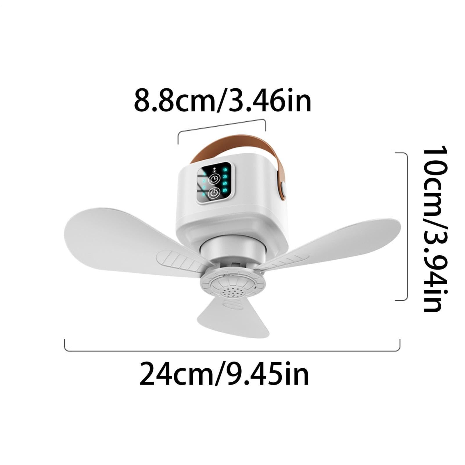 Tragbarer Deckenventilator für Zelt, LED-Licht, wiederaufladbar 3600 | Ventilator für Pavillon, Haus, Schlafzimmer, Schlafsaal, Arbeitsplatz, Garage, Terrasse, Veranda, Gazebo Pergola