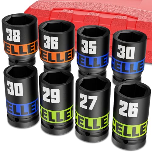 Arwealxs Juego de 8 Llaves de Vaso, 3/4 Pulgada Llaves de Vaso Impacto, 26-38mm Vaso de Impacto, 6 Puntos Dado de Impacto, Automóviles Reparación, Hogar Reparación