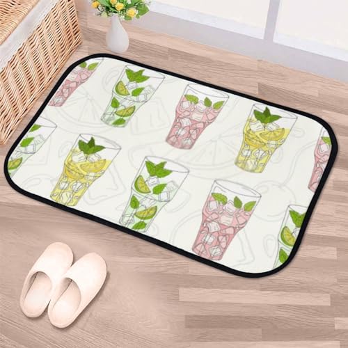 Nuansexi Bathroom Rugs Mint Leaves Sliced Lemon Floor Mats Non Slip Bathmat Doormat Tub Mat Coral Velvet Absorbent Entrance Carpet Mats Machine Washable Bedroom Decor