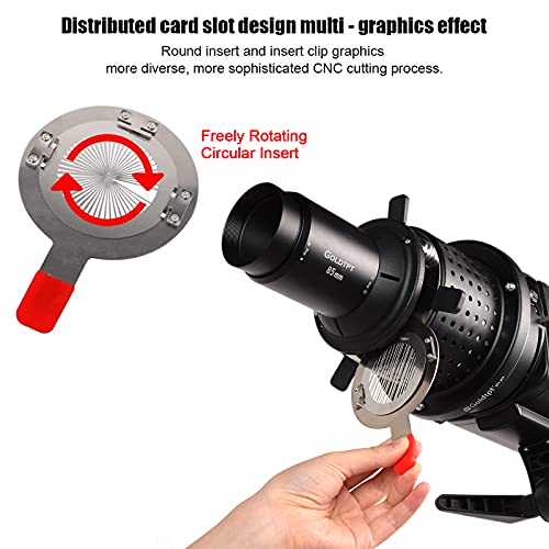 Fotoconic Bowens Mount Optical Snoot Spotlight Concentrator for Studio Flash LED Light 85mm Lens Built-in Geometry Graphics Adjustment with 8 Round Gobos - Thumbnail 6