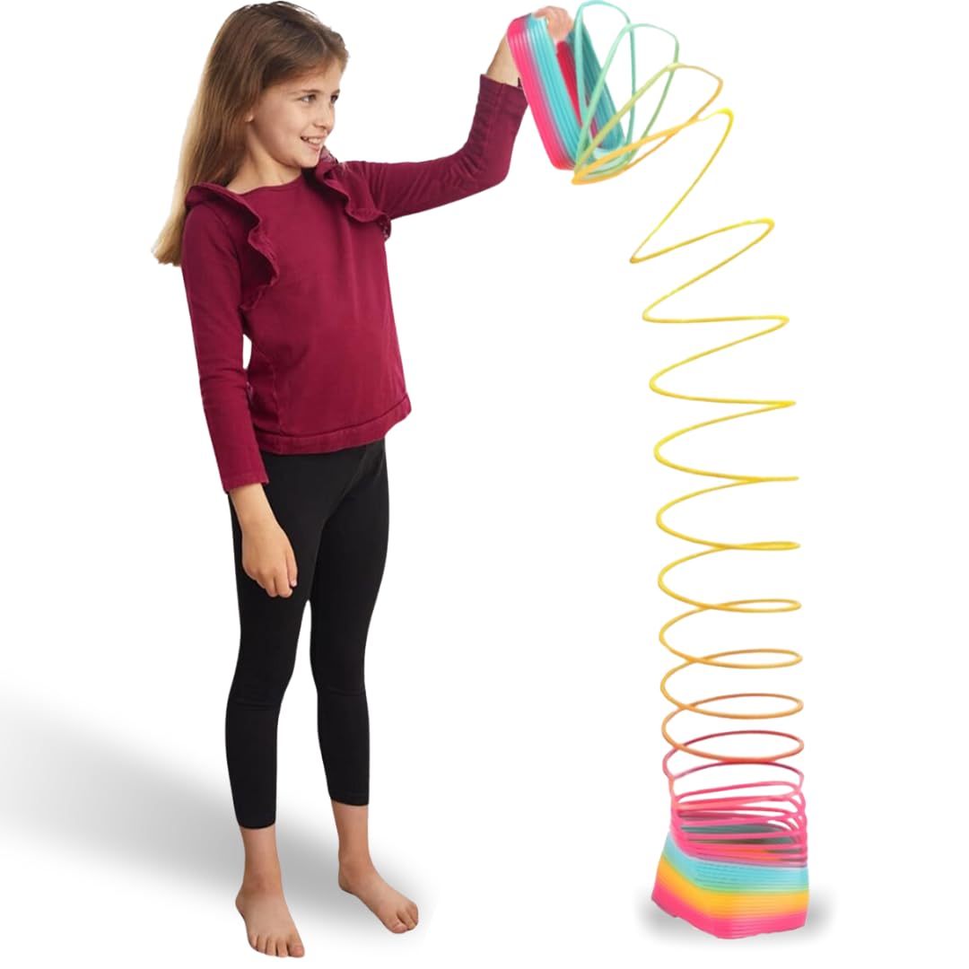 Liberty Imports 6" Jumbo Rainbow Coil Spring - Giant Classic Novelty Toy, Big Fun Large Magic Walking Magic Spring for Fidget and Stress Relief - Great Gift for Kids, Adults (Square)