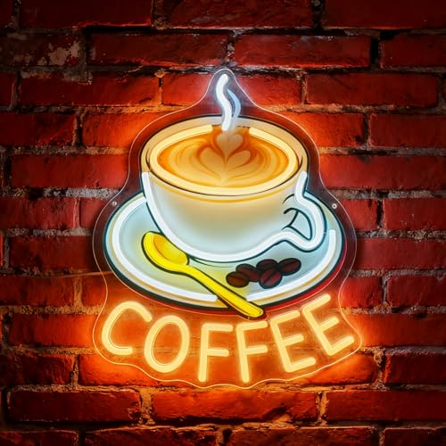 LED Coffee Neon Signs Light Up Cafe Cup Sign for Coffee Snack Bar Corner Station Kitchen Business Shop Store Window Wall Art Decor Gifts Ideas Dimmable & USB Power