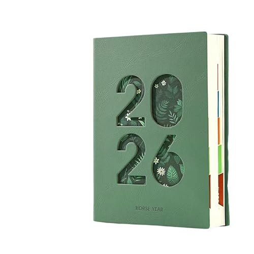 YXCAAMC �蒠 2026 1���n�܂�2026�N12���܂� 1��1�y�[�W 365���蒠�E�����y�[�W ���ԊǗ� �X�P�W���[���� �f�C���[�m�[�g �}���X���[�v�����i�[ PU���U�[�J�o�[�t�� A5�T�C�Y�����E�w�K�E�L�^�ɍœK �j�����p(�O���[��)