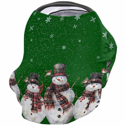 Nursing Cover for Breastfeeding Scarf, Xmas Top Hat Snowmen Cardinals Snowflake Dark Green Baby Car Covers Super Soft Multi Use for Canopy Shopping Cart Cover Blanket Stroller Cover