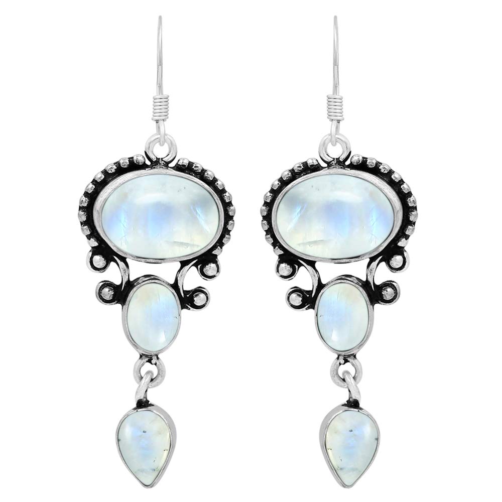 Natural Gemstones Dangle Earrings for Women - 925 Silver Plated Lightweight Dangle & Drop Handmade Jewelry Earrings - Gifts for Mother's Day, Anniversary, Christmas, Valentine's Day