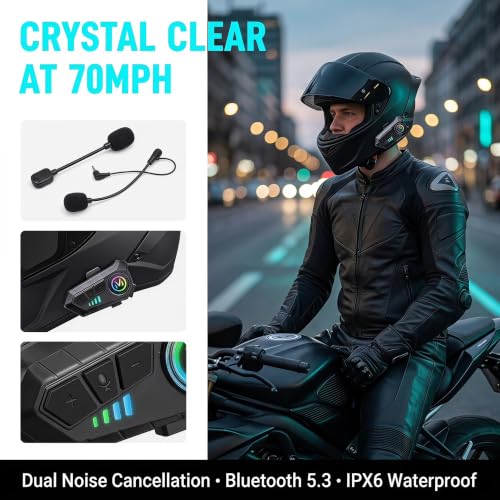 Auriculares Bluetooth de moto con triple reducción de ruido DSP CVC y RGB 7