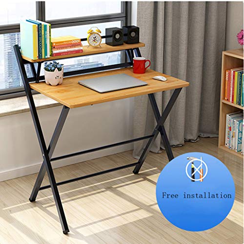 Lataw Folding Desk for Small Space, 2 Tiers Computer Laptop Table with Shelf