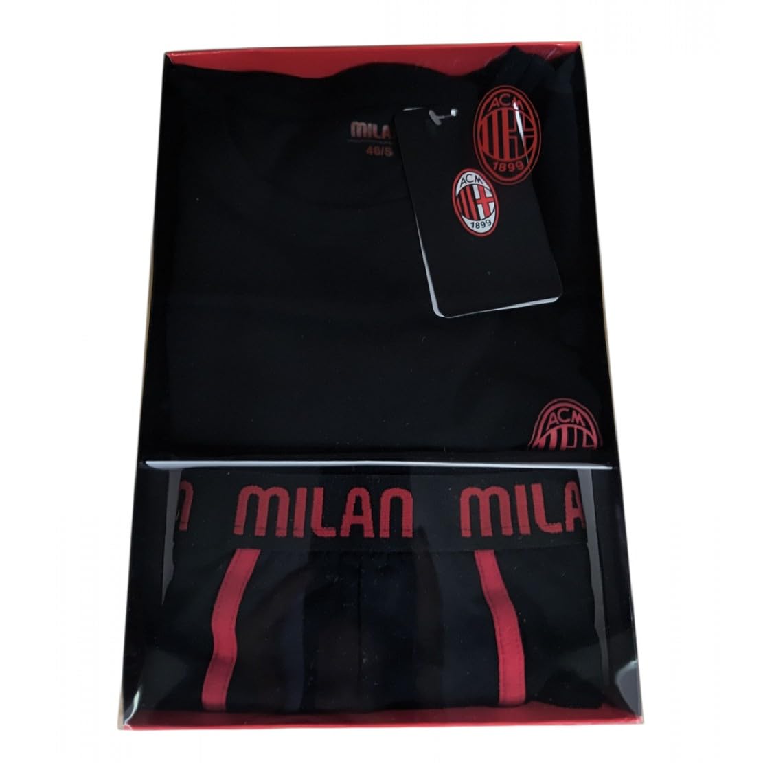 Set Intimo Milan Corto in Cotone ed Elastan – Maglia a Manica Corta Girocollo + Boxer Ufficiale ACMILAN PS 10307