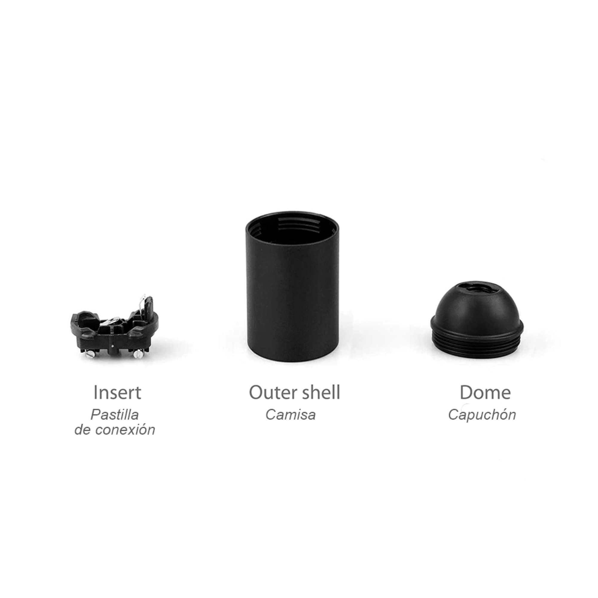 HALOTEC | Pack 4 Portalámparas E14 | Negro | Casquillo pequeño liso | Montaje M10x1 | Base para Bombilla vista y rosca mignon fina E14 | Fabricación Italiana