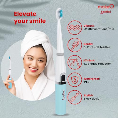 Image of Toothsi Electro Sonic Electric Toothbrush | Smart Electric Toothbrush for Men & Women | with 6 Modes & 5 Brush Heads | IPX 7 Waterproof | Rechargeable | Oral Care (Blue, i5)
