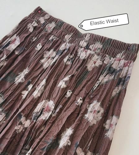 Women’s Pleated Long Skirts Elastic High Waist Vintage Long Floral Skirt Swing Flowy A-Line Maxi Beach Skirt3