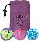 DIRTBAG All Star Footbag 3 Pack with Pouch, 100% Handmade, Premium Quality, Bright Vivid Colors, Signature Carry Bag - Fluorescent Yellow/Purple