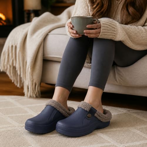 Image of Beslip Fur Lined Clogs for Women & Men Fuzzy Slippers with Memory Foam