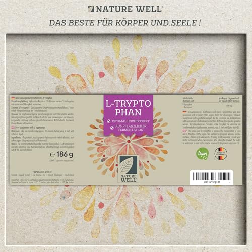 L-Tryptophan hochdosiert - 300x L-Tryptophan Kapseln - 500 mg Tryptophan je Kapsel - 10 Monate Reichweite - veganes Tryptophan aus Fermentation - laborgeprüft mit Zertifikat - 100% vegan
