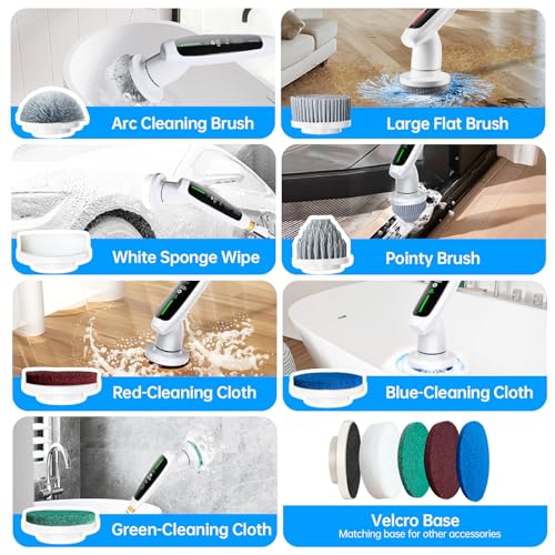 DEPURE Electric Spin Scrubber, Quiet Cordless Shower Scrubber, 8 Replaceable Heads, Adjustable Extendable Pole, Dual-Speed Power Cleaning Brush with Long Handle for Bathroom Tile - Image 6