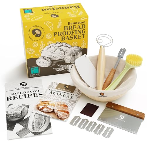 Superbaking 9 Round Banneton Bread Proofing Basket Gift Set