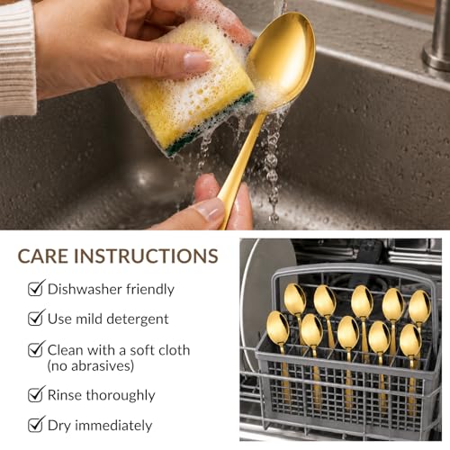 Image of Nestasia Stainless Steel 12 Piece Cutlery Set for Dining Table - Rust & Stain Resistant Spoons with Glossy Finish | Gold PVD-Coated Flatware Set for Home, Kitchen & Gifting