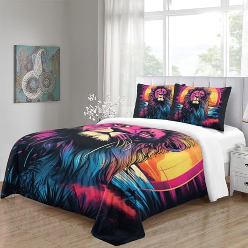 Housse de couette lion microfibre 3D 260x220 cm avec taies - 5