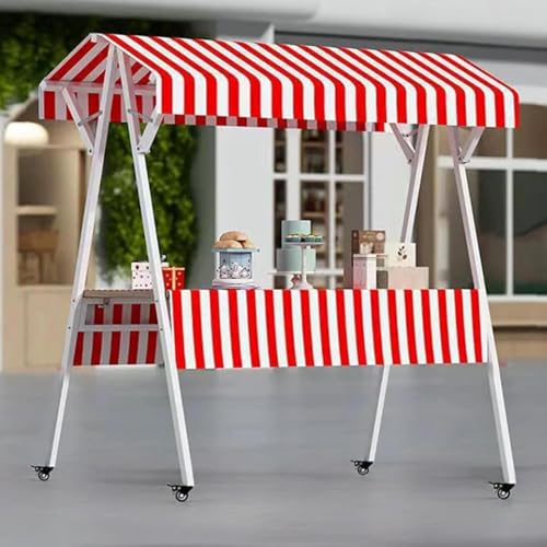 Foldable Metal Food Cart with Wheels, Mobile Market Stall Display Stand, 130/160/190cm, Portable Outdoor Commercial Cart for Farmers &amp; Street Markets, Easy Transport