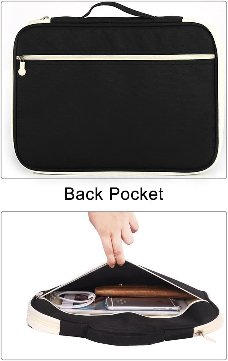Ausla A4 Documents Bag Portfolio Organizer Holder Multifunctional Travel Pouch Handy Zippered Case for Notebook Documents and Pens Large Capacity Waterproof 13.8 * 9.8 * 1.4in (Black) - Image 4