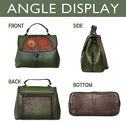 Image of Genuine Leather Satchel for Women Top Handle Bags Handmade Purse Vintage Embossed Leather Crossbody Handbags Hobo Bag
