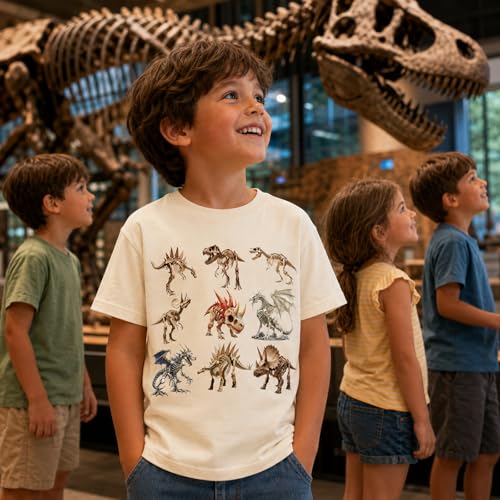 Image of Dinosaur Shirt for Kids Boys Girls Funny Toddler Dino Short Sleeve Graphic Cotton Tee Top 2-7T