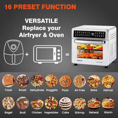 Image of INALSA Air Fryer Oven With 23L Capacity|1700 W-16 Preset Programs |Digital Display and Touch Control| Rotisserie & Convection| 9 Accessories| Recipe Book|2 Year Warranty-Aero Smart23