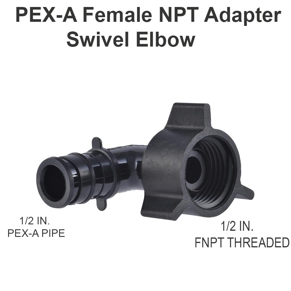 Paquete de 10 adaptadores Pex A de expansión de 1/2 x 1/2 pulgada hembra NPT de codo giratorio de 90 grados de polietileno PPSU para tuberías/tubos PEX-A, ASTM F1960 (10 unidades de 1/2
