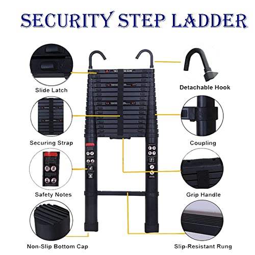 Heavy Duty Aluminum Attic Ladder, 16,4Ft Ladder Extension Folding Ladder 5M Straight Ladder With 2 Roof Hooks, Portable Anti-Slip Step Multi-Purpose En131 Safe Standard Max Load 330Lbs #TOP1