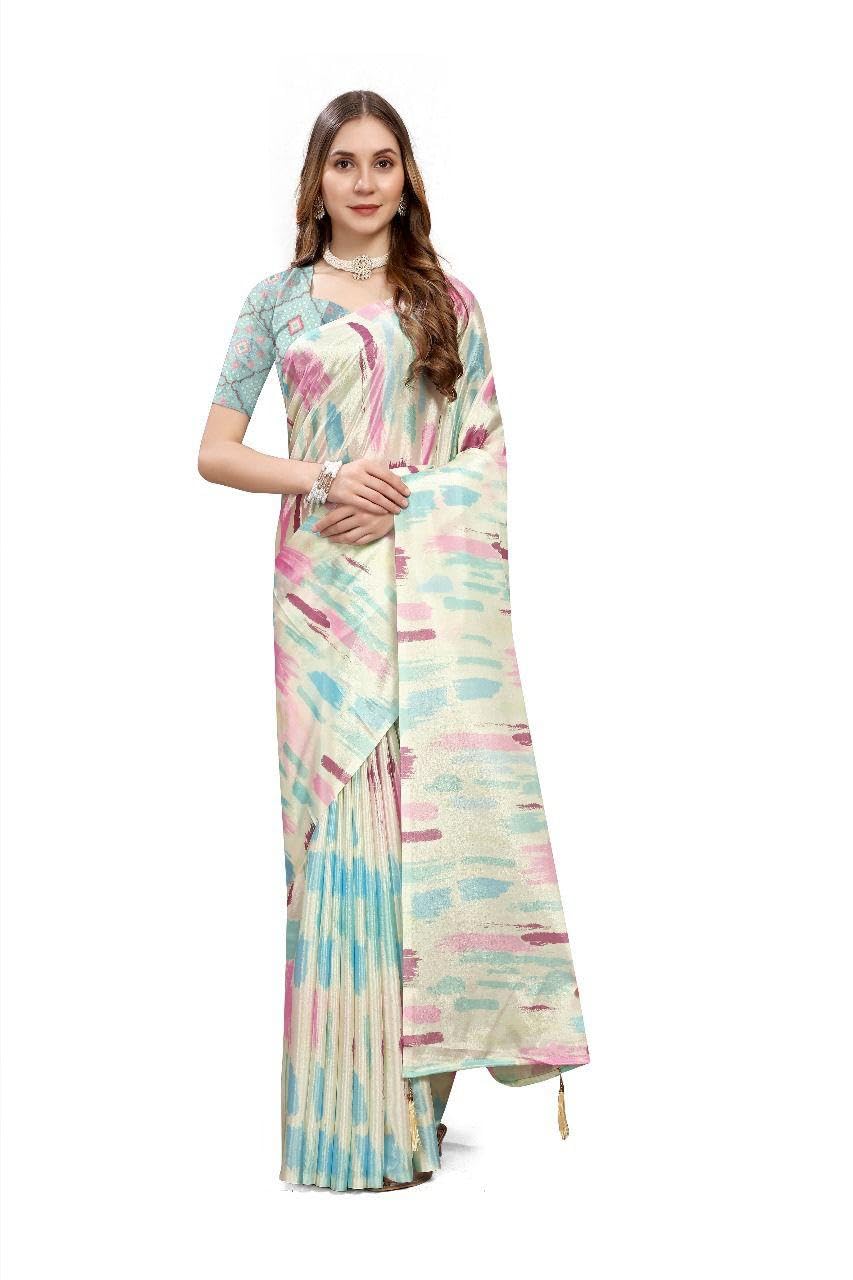 super soft shiny multicolor saree with blouse piece both febric are silk for this festive-image-43
