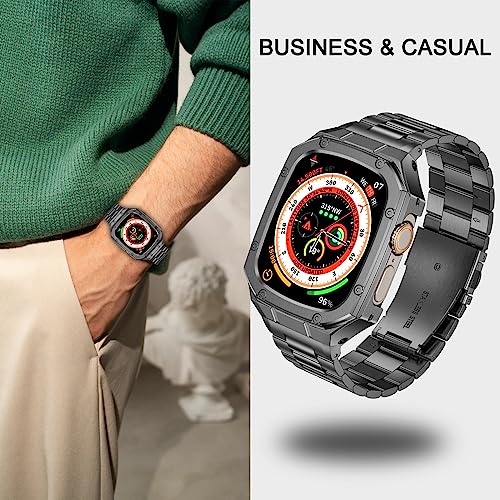 Image of BAITEYOU Stainless Steel Watch Band with Case Compatible with Apple Watch Ultra 3 2 1 band (49mm), Rugged Strap with Metal Protective Bumper Cover for iWatch Bands Men (Grey)