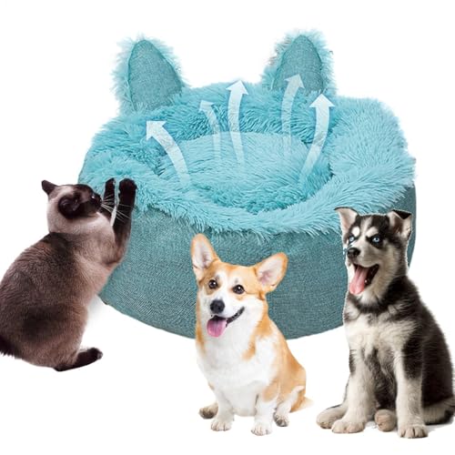Cama de dormir para gatos, cojín de jaula de gato con orejas de gato, cama de aseo peluda para gatos, cabaña extraíble para interiores con parte inferior antideslizante para clima frío