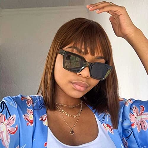JOEDIR LUX Human Hair Wigs for Women Bob Wigs with Bangs Machine Made Wigs for Balck Women 150% Density (12 Inch, T1B/30)
