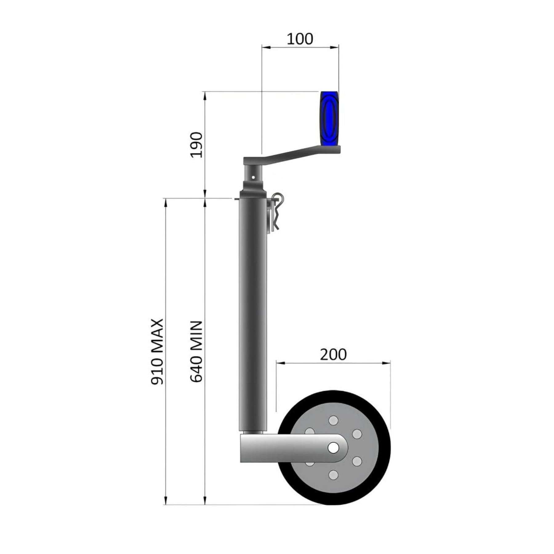 AB Tools 48 mm Stützrad für Anhänger und Caravan Pferdebox Heavy Duty 400 kg Max Nase