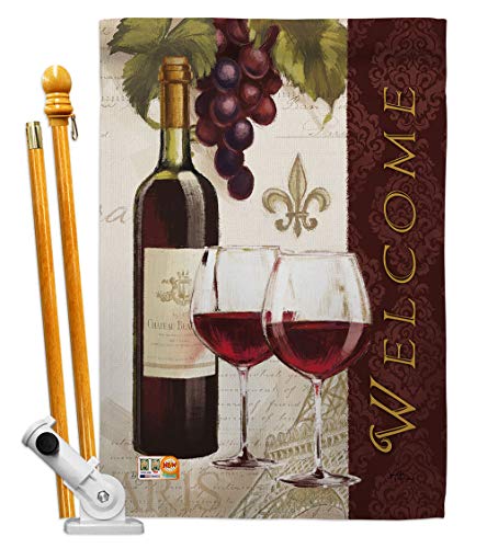 Welcome Wines House Flag Set - Wine & Fruit Decor 28x40