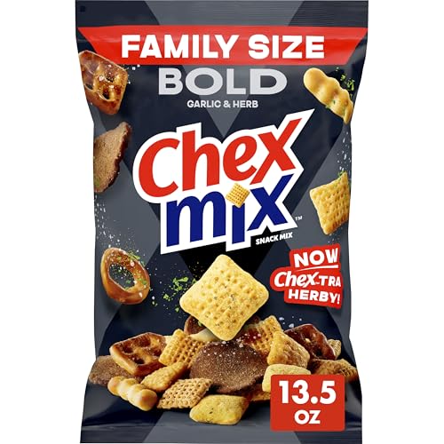 Chex Mix Bold Garlic and Herb Snack Mix, Family Size, Snacks, 13.5 oz