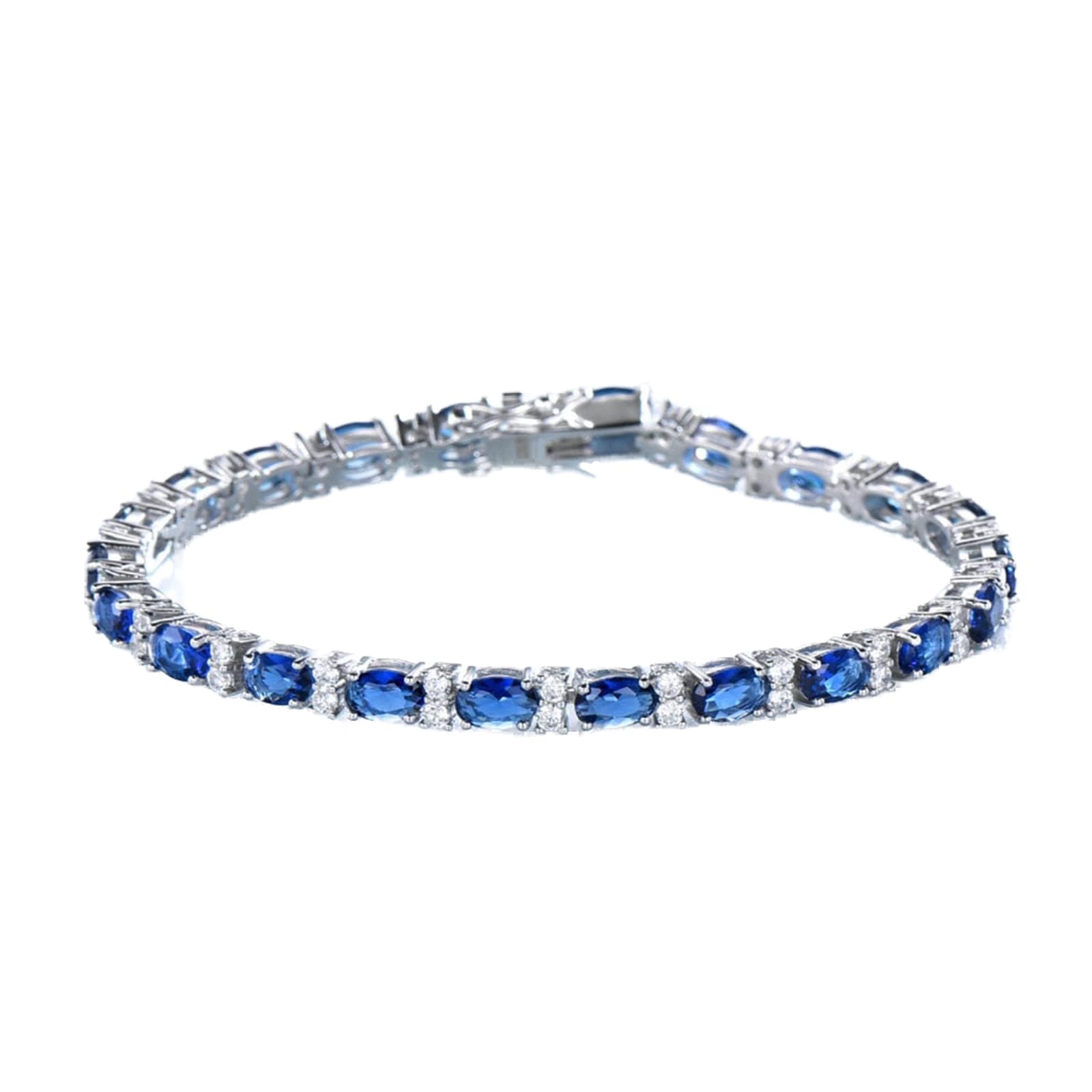 Joyería De Plata De Ley 925 Auténtica, Pulsera De Zafiro Azul Nano Ovalada Creada, Pulseras con Abalorios Románticos para Mujer, Regalos