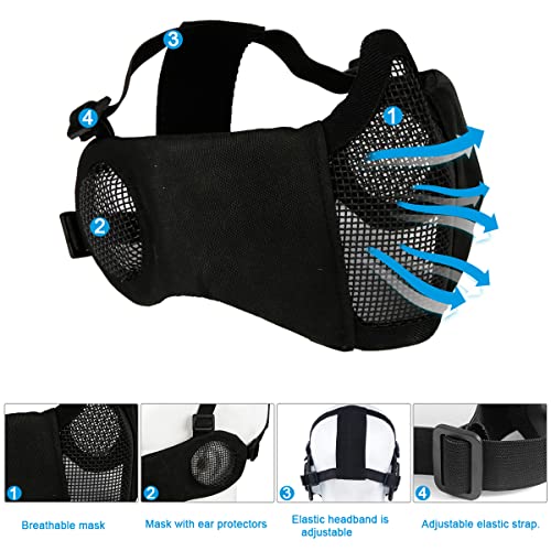 image for Yzpacc Airsoft Mask with Goggles, Foldable Half Face Airsoft Mesh Mask