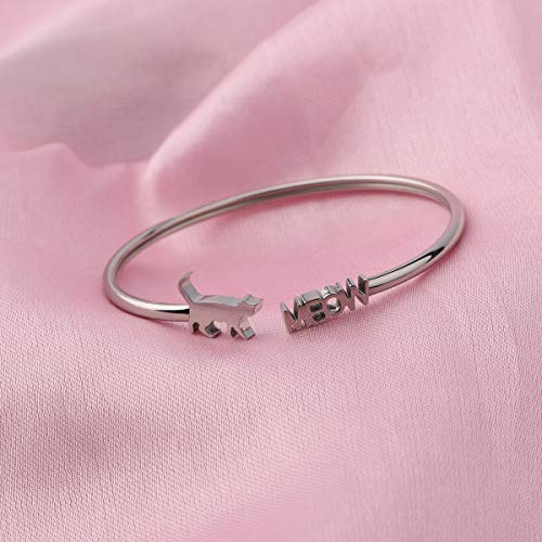 Kuiyai Tiny Cat Meow Cuff Bracelet Jewelry Cat Lover Gifts (Cuff Bangle Silver) #TOP1