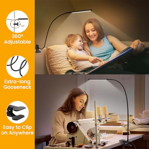 Image of ELEPHANTBOAT Table Lamp for Study Room, 3-Color Dimmable LED USB Table Lamp for Study Desk, Flexible Clamp-On Desk Reading, Study, Work Light for Home Office