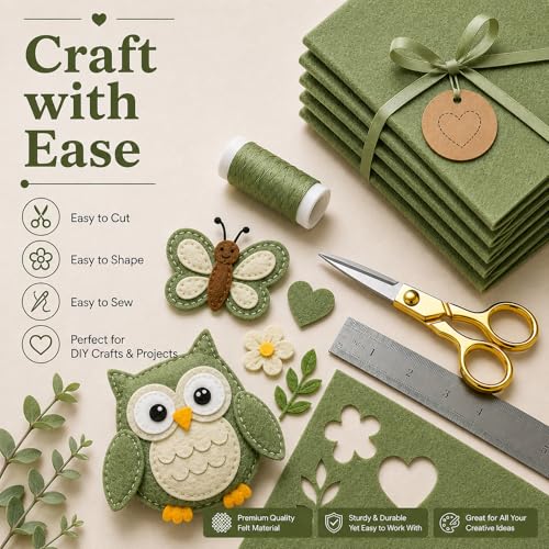 Image of Sage Green Large Felt Fabric 36 inch x 36 inch (1 Square Yard), 1mm Stiff Felt Sheet, Nonwoven Fabric for Crafts, DIY Projects, Art, Sewing, Lining & Decorations