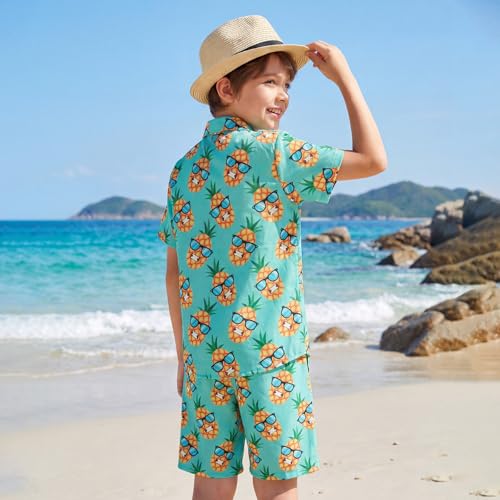 JiAmy Boys Hawaiian Outfit Shirt Shorts Set SummerPineapple Green 4-5Y - image 4