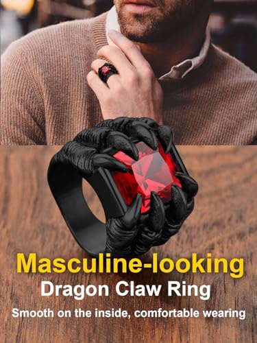 ChainsProMax Men Evil Eye Ring Biker Punk Rings, Dragon Claw Ring With Gemstone, Can Engrave, Stainless Steel/Gold Plated/Black-Send Gift Box4
