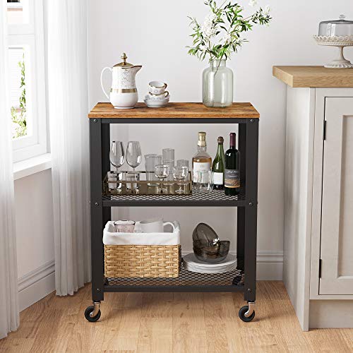 Vasagle Serving Cart, 3-Tier Bar Cart On Wheels With Storage And Steel Frame, Rustic Brown Ulrc78X #TOP1