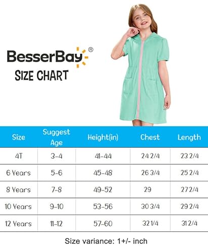 Besserbay Big Girls Cozy Light Blue Beach Cover Ups Hood Zip-Up Puff Short Sleeve Terry Swimwear Cover-Up With Pockets 9-10 Years #TOP6