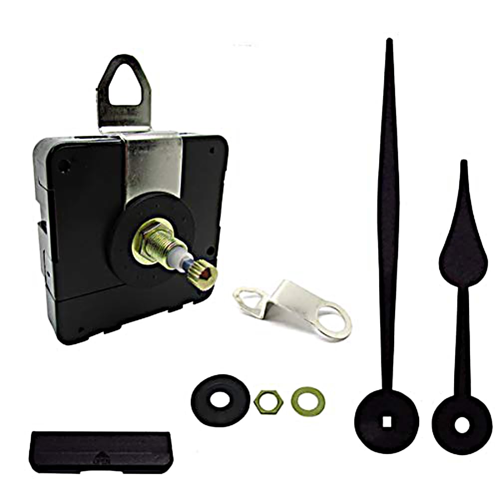 Dans Clock Shop 170Mm Black New Or Replacement Battery Operated High Torque Ticking Japanese Quartz Mechanism Movement Motor Outdoor Wall Clock Long Metal Hands Diy Repair (, 20Mm Shaft - Non Ticking Sweep)